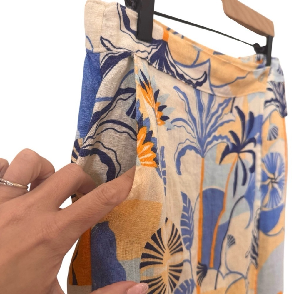 Nicole Miller 100% Linen Tropical Print Beach Vacation Midi Wrap Skirt Size M - Picture 3 of 7